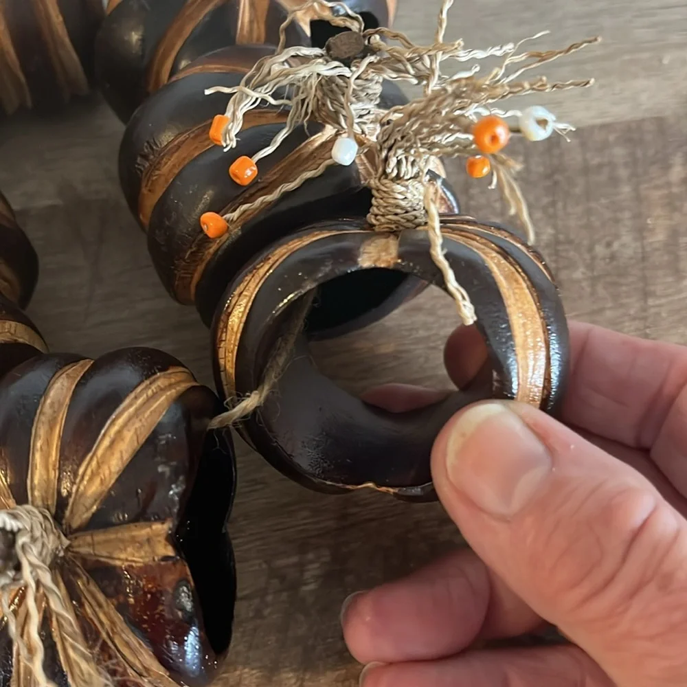 Set of 8 Pier 1 Imports pumpkin Napkin Rings Wood fall festive autumn